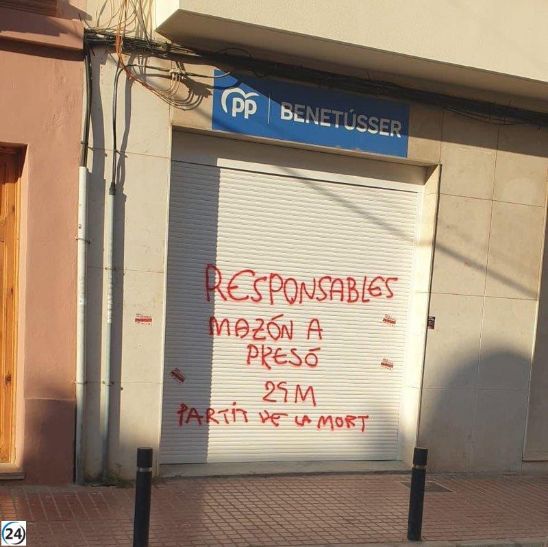 El PP repudia ataques vandálicos en sus sedes de Benetússer, Alfafar y Catarroja que piden la prisión de Mazón.
