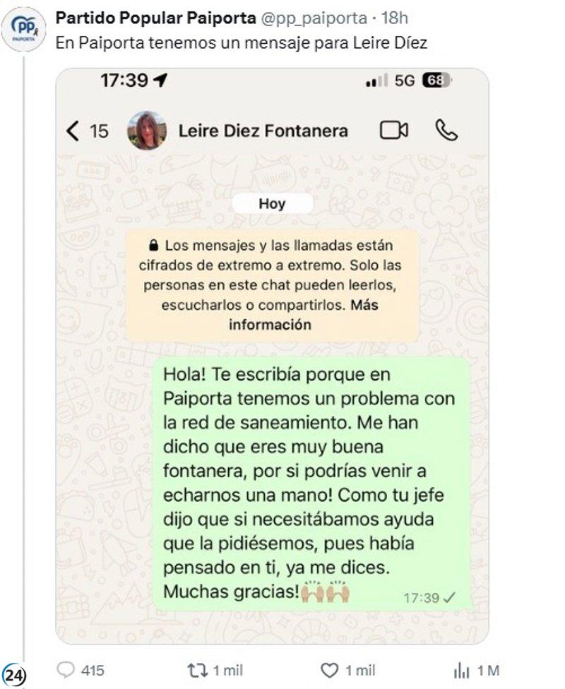 El PP de Paiporta en la mira por un tuit sobre Leire Díez y el caos del alcantarillado tras la dana.