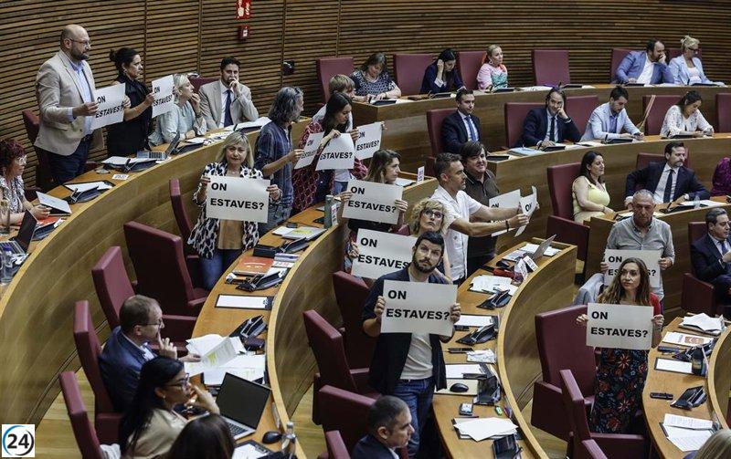 Les Corts interrumpe sesión por protesta de Compromís contra Mazón.