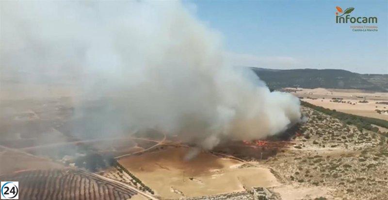 Nueve aviones combaten un incendio forestal en Villena que se ha extendido a Castilla-La Mancha.