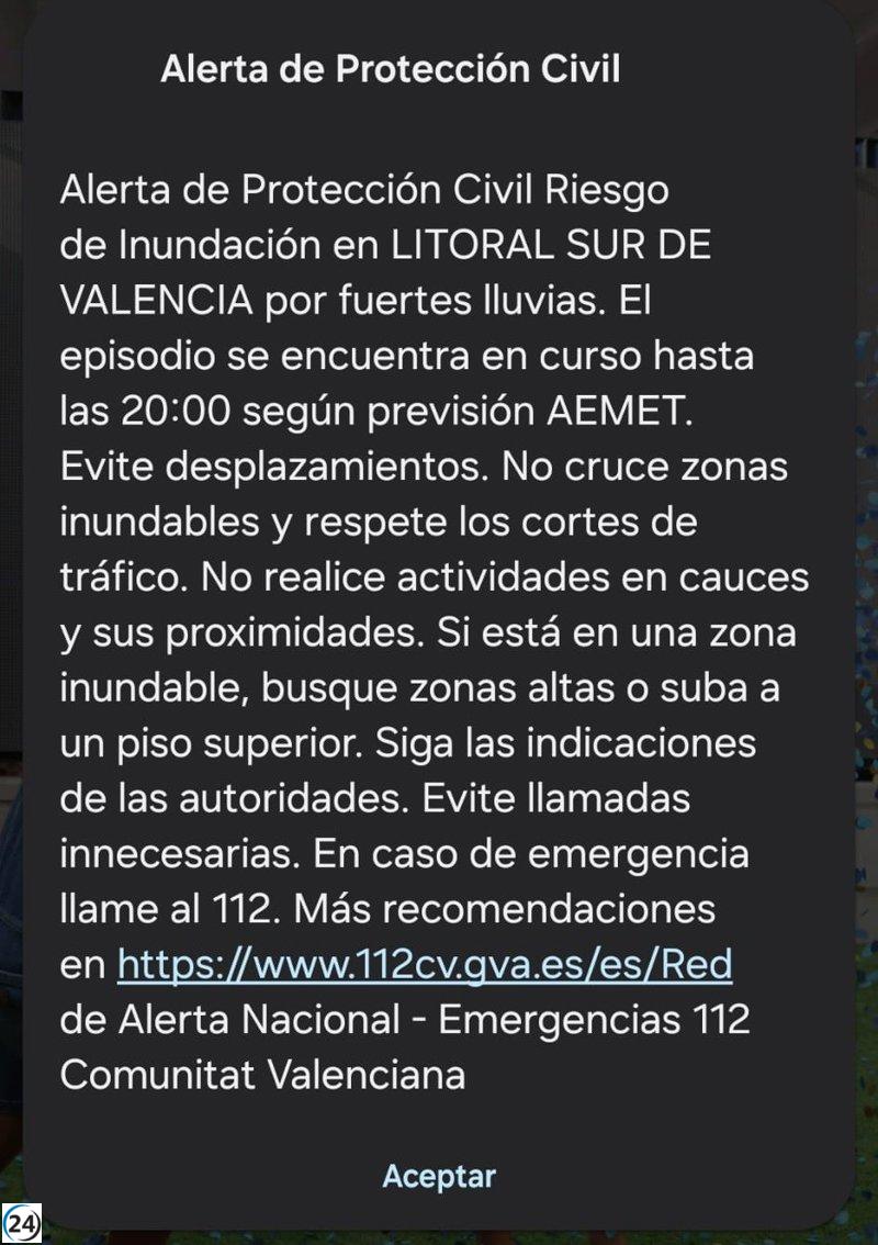 Alertan a los teléfonos en Valencia sobre posible inundación.
