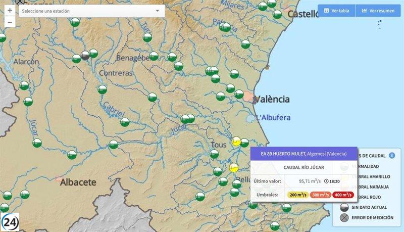 Ríos Albaida y Magro exceden niveles de alerta en Manuel y Guadassuar.