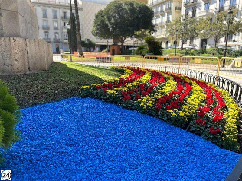 El Parterre se vestirá de azul y flores rojas y amarillas para la ofrenda floral del 9 d'Octubre.