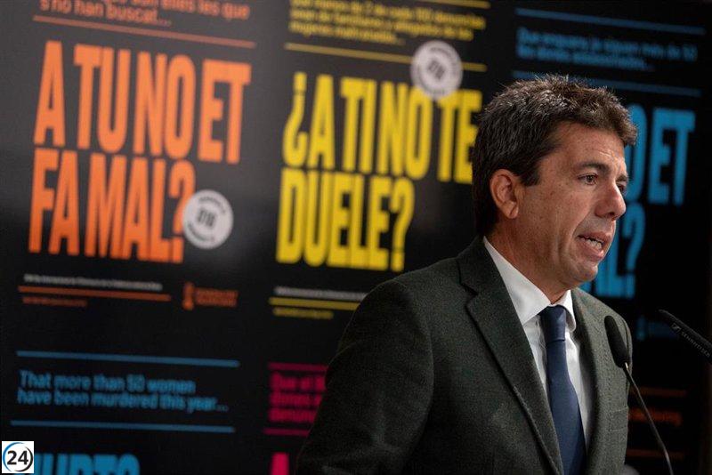 Mazón insiste en la urgencia de unidad frente a la preocupante violencia contra la mujer y la incluye en su propuesta de pactos